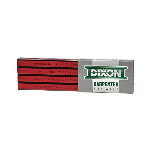 DIXON Industrial Carpenter Pencils, Soft Graphite Core, Red/Black, 7", 12-Pack (19971)