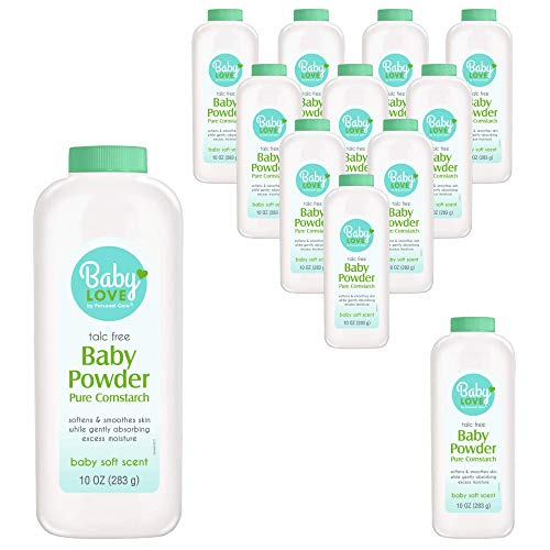 Baby Love Baby Powder with Cornstarch - Talc-Free, Prevents Rashes and Soothes Skin with Baby Soft Scent (10 Ounces, 12 Bottles, Bulk Value Pack)