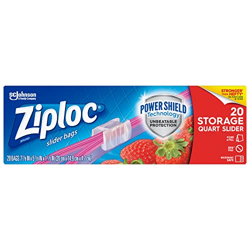 Ziploc Quart Food Storage Slider Bags, Power Shield Technology for More Durability, 20 Count