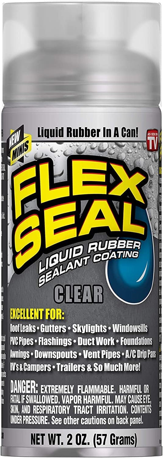 Flex Seal Mini, Clear, Stop Leaks Instantly, Waterproof Rubber Spray On Sealant Coating, Travel Size, Perfect for Gutters, Wood, RV, Campers, Roof Repair, Skylights, Windows, and More