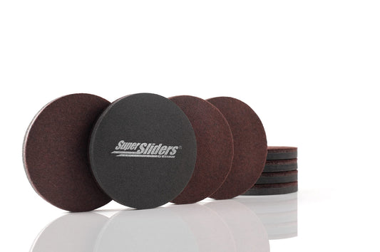 Super Sliders 3 1/2" Round Reusable Furniture Sliders for Hard Surfaces - Effortless Moving and Surface Protections, Brown (8 Pack)