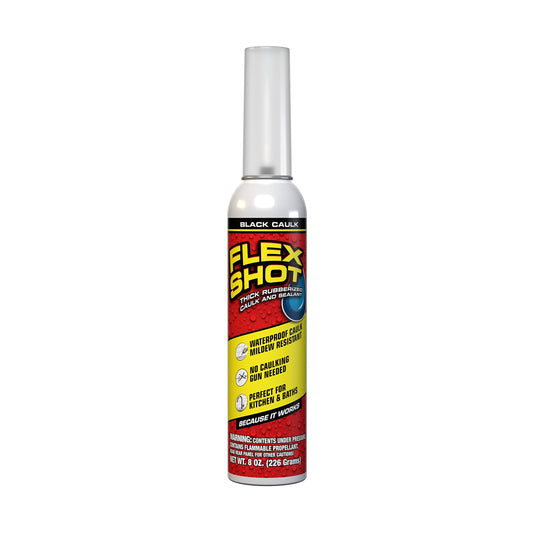 Flex Shot, 8 oz, Black, Flexible Rubber Silicone Sealant, Waterproof Caulk, UV Resistant, No Caulk Gun Needed, Perfect for Kitchen, Bath, Showers, Sinks, Baseboards