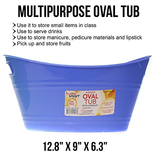 Oval plastic storage tubs with handle - Small size: (12.8 x 9 x 6.3) - Oval plastic tub with handle - beverage and ice bin - store small items at home (Blue, Green, White, Orange)